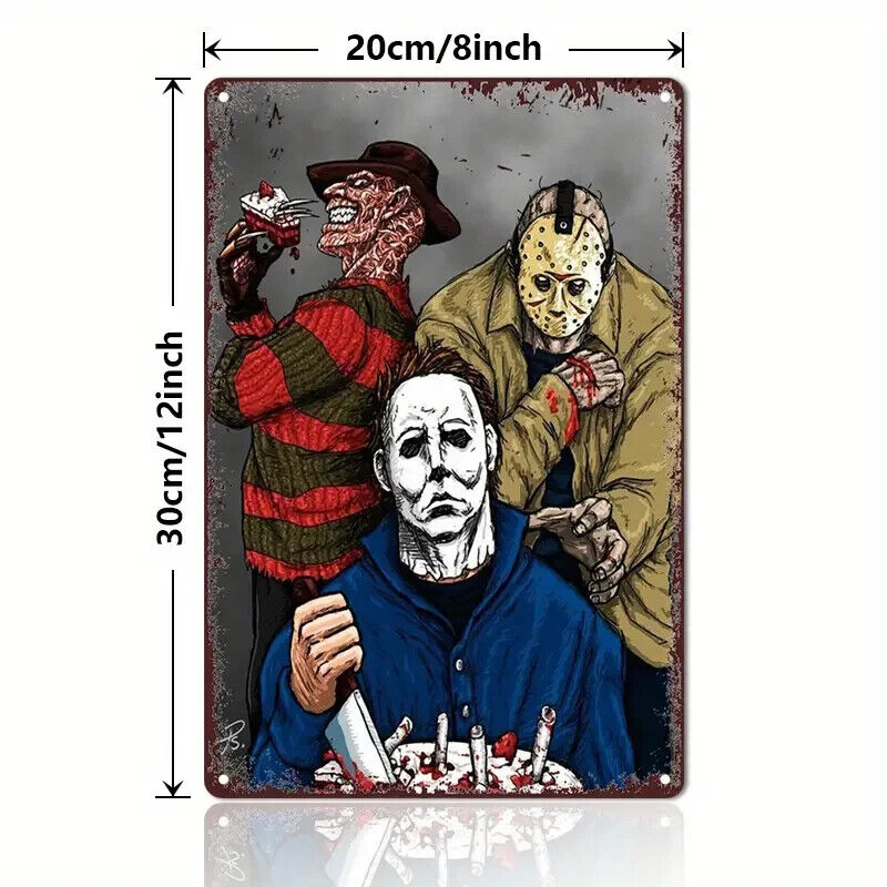Freddy Jason Michael Myers Tin Metal sign Halloween Horror Art Deco Movie