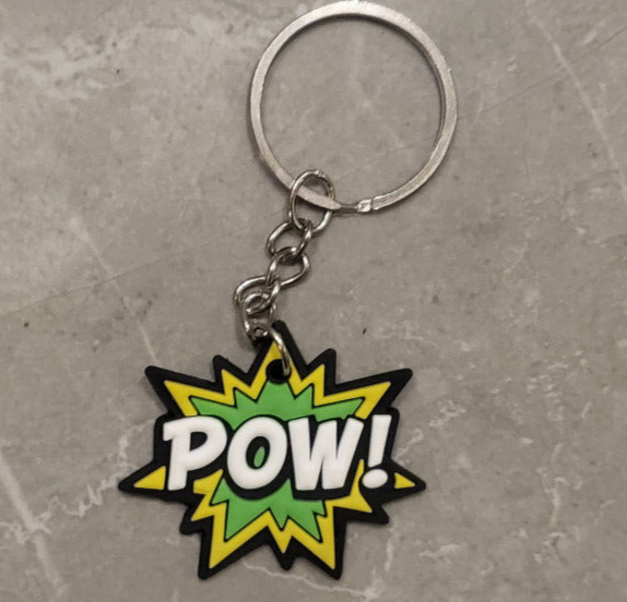 GAMER GAMING SUPERHERO KEYRING FUN KIDS KEYCHAIN PARTY FILLER WOW BOOM WHAM OMG