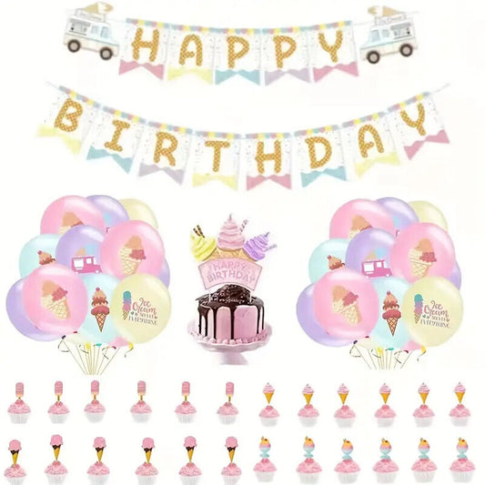 Ice Cream Balloon Party Birthday Decorations Boys Balloons Pastel Pink Purple