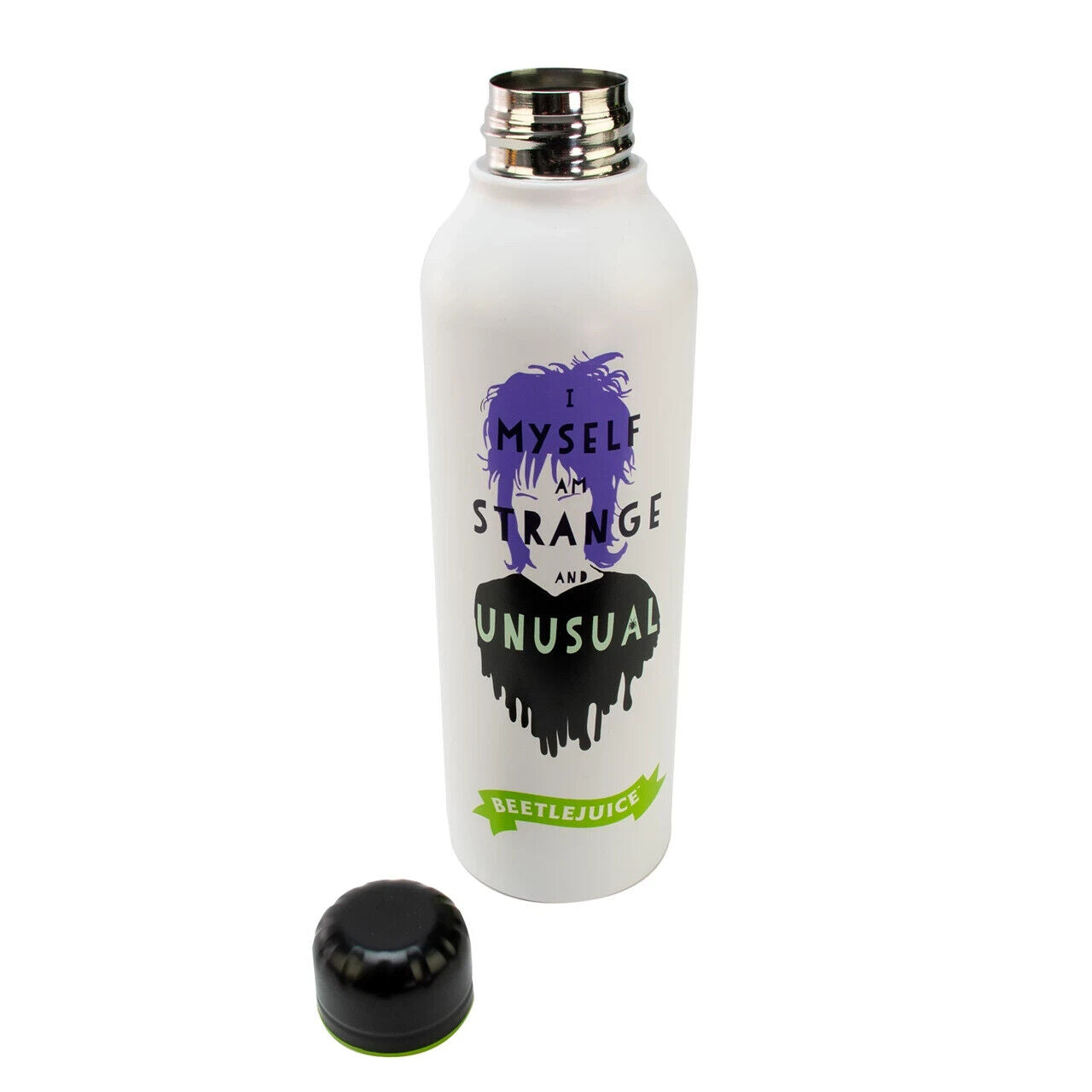 BeetleJuice Steel Water bottle COLLECTIBLE strange and unusual 2024 BLACK GREEN