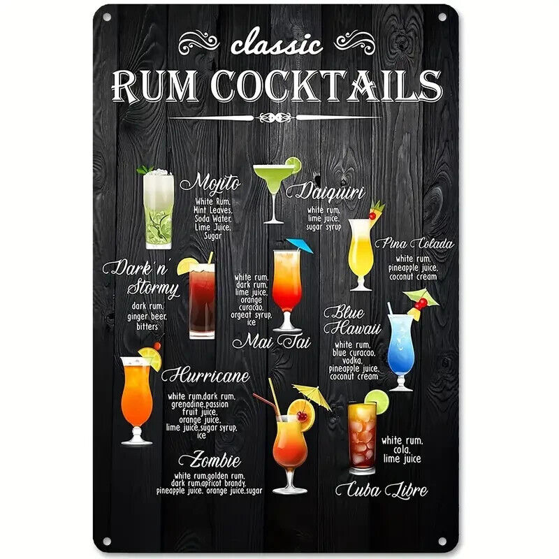 COCKTAIL Tin Metal sign GIFT Art Deco Movie ALCOHOL FUN RECIPE MOHITO COLADA