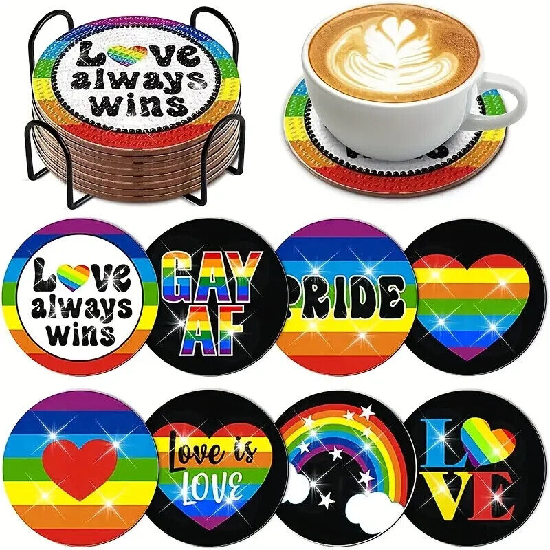 LGBT PRIDE GAY Diamond Painting Art Coffee Coaster SET Cup DIY Kits Xmas Gifts