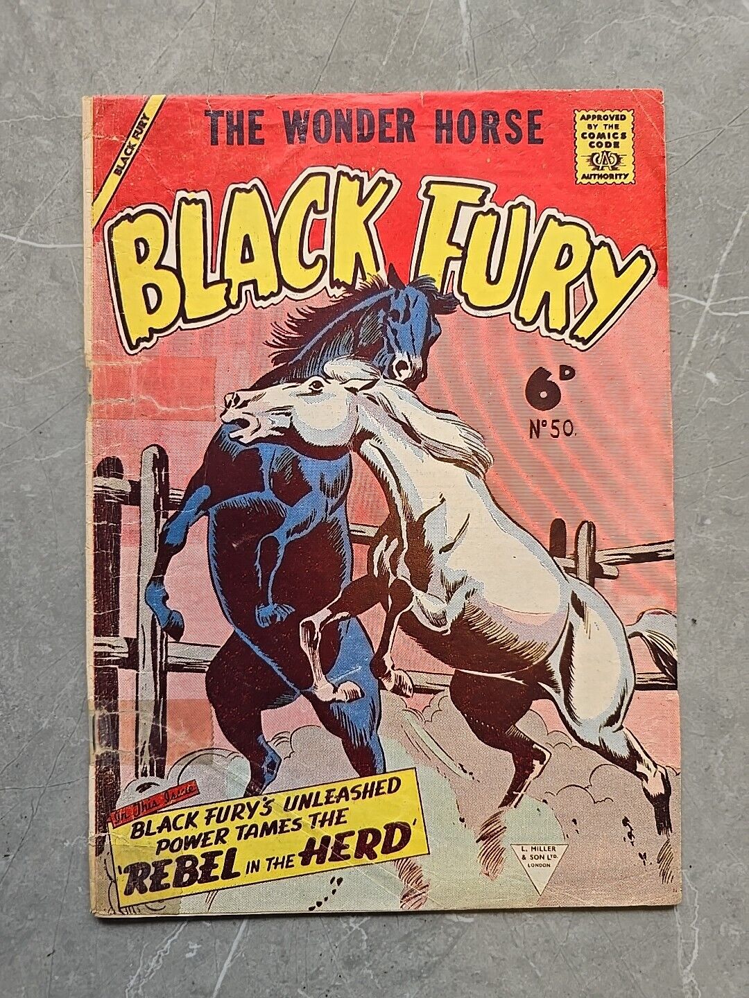 Nice 1957 The Wonder Horse Black Fury Comic #9  REBEL IN THE HEARD STALLION