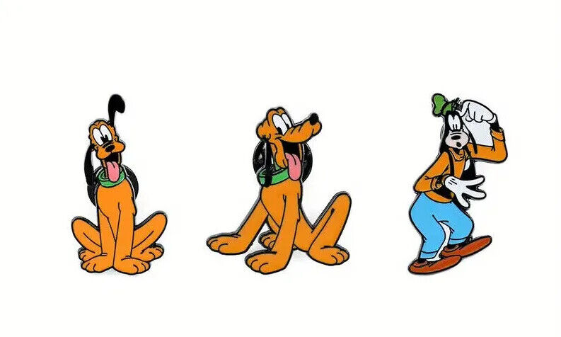PLUTO GOOFY Metal Enamel Pin Badge TV SHOW CARTOON MOVIE MICKEY MOUSE CHAIN GANG