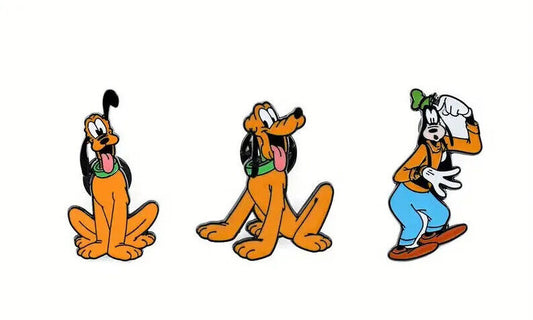 PLUTO GOOFY Metal Enamel Pin Badge TV SHOW CARTOON MOVIE MICKEY MOUSE CHAIN GANG