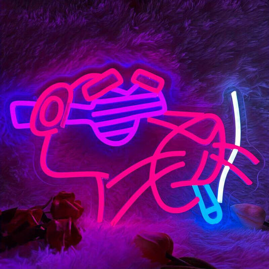PINK PANTHER SMOKING cartoon character Neon Sign led light CLOUSEAU MAN CAVE FAG