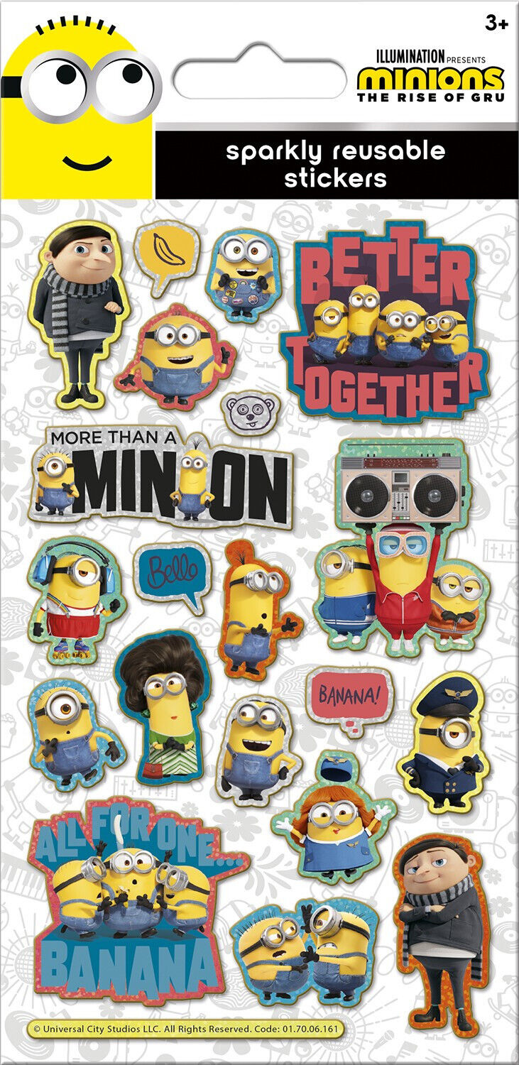 Minions RIse of Gru FOIL PARTY SPARKLY STICKERS MINION GIFT REWARD STOCKING