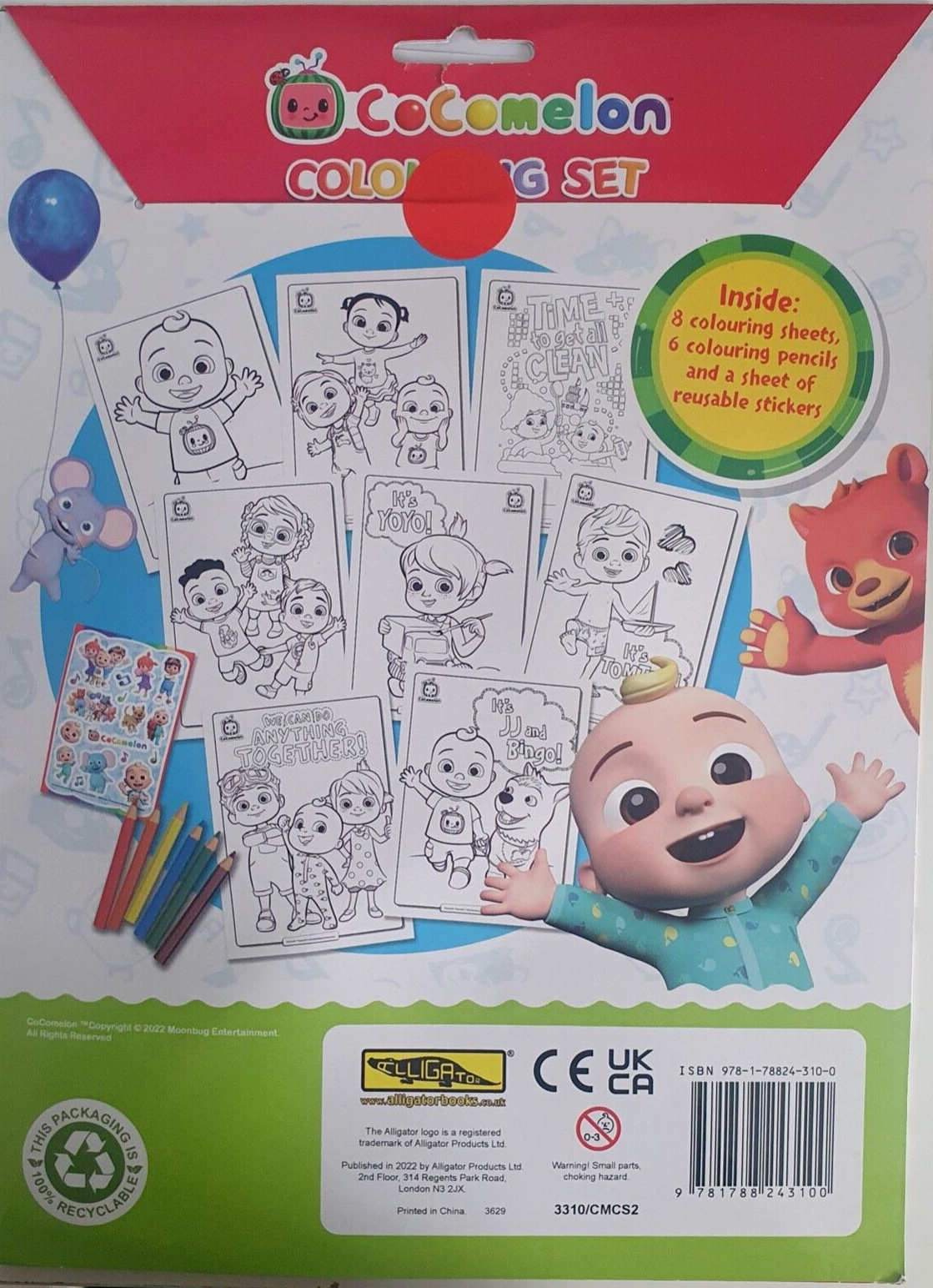 Cocomelon Activity Colouring Set Pencils & Stickers Reusable Fun Learning JayJay