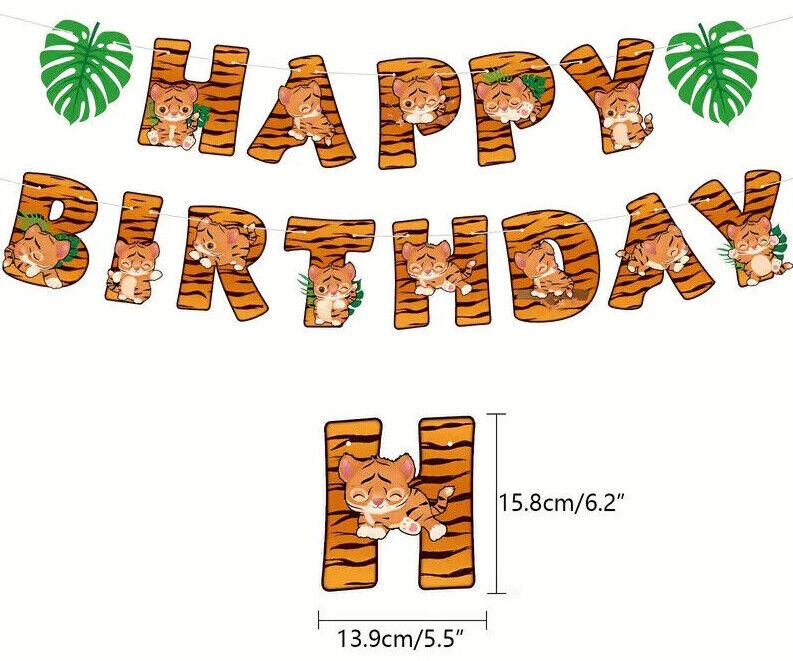 Tiger Lion Cub Party Decorations Balloons Birthday Kids Banner Cake Toppers