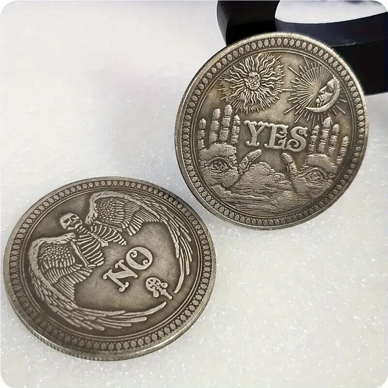 Yes or No Lucky Coin novelty gift Gothic skeleton bat Decision prediction xmas