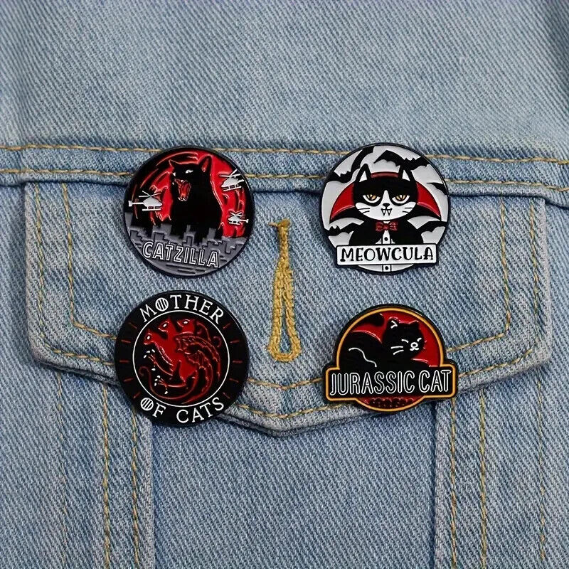CATS Metal Enamel Pin Badge Brooch JURASSIC CATZILLA MEOWCULA MOTHER