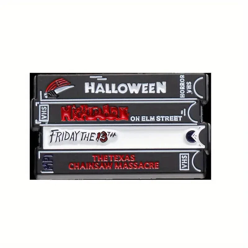 VHS Video Horror Pin Badge Halloween Nightmare Elm Texas Chainsaw MOVIES