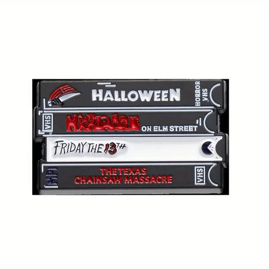 VHS Video Horror Pin Badge Halloween Nightmare Elm Texas Chainsaw MOVIES