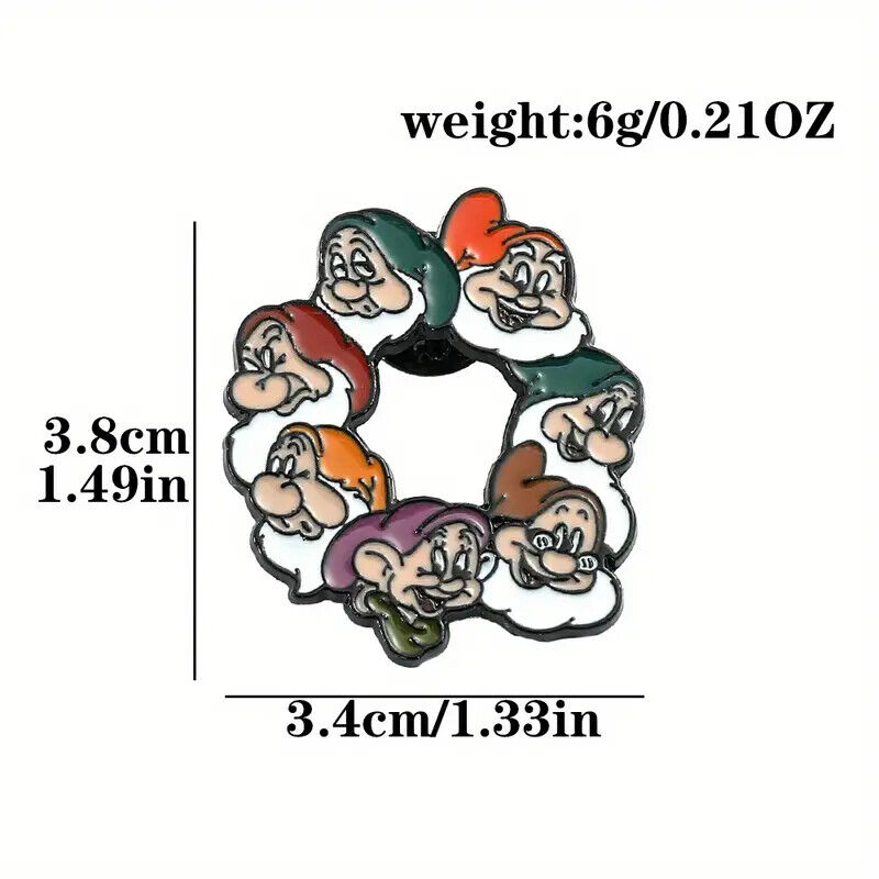 SNOW WHITE SEVEN DWARFS Metal Enamel Pin Badge KIDS ADULT TEEN BROOCH WREATH