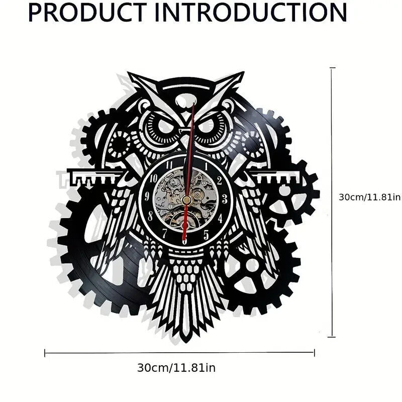 OWL Vinyl Wall Clock Record Clock Decor Watch Hunting Fishing Animals WOOD COG