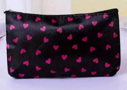 Heart Pattern Zip Makeup Bag Fashion Design Cosmetic Pouch Carry Purse BLACK