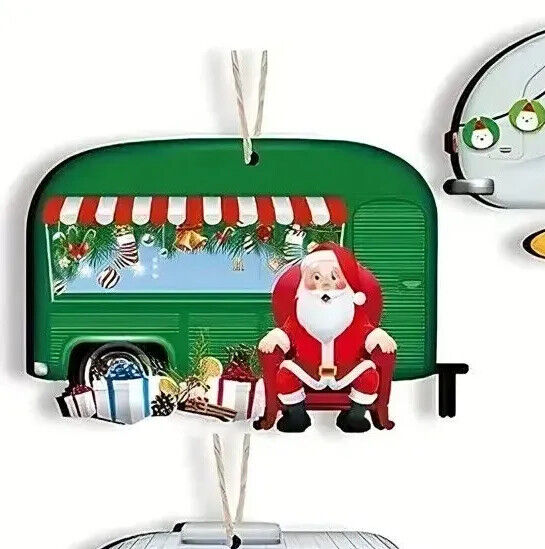 CAMPER TREE DECORATION Santa Snowman Caravan Wooden Christmas TRAVEL XMAS FUN