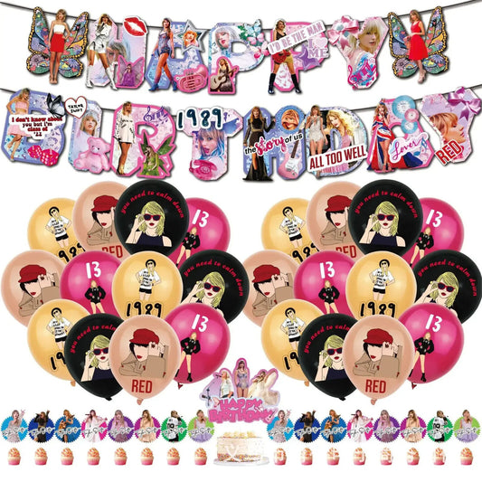 Taylor Swift Birthday Party Balloons Banner Decoration Cake Topper Balloon MUSIC