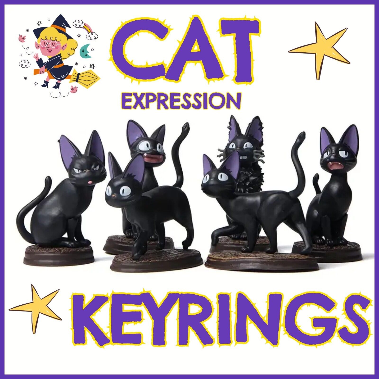 Black Cat Keyring Keychain Horror Witch Kiki Ghibli Figure Kids Happy Wizard