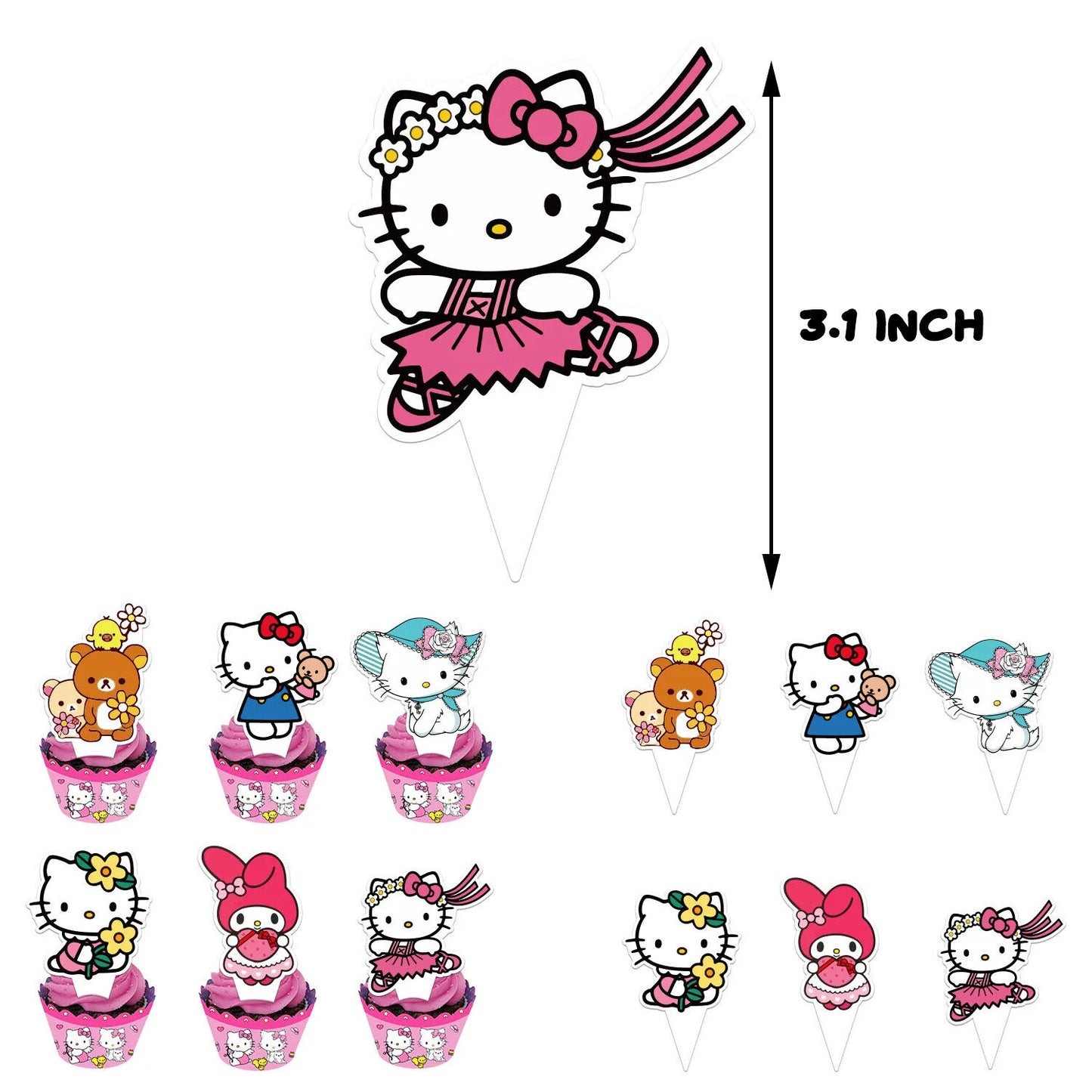 Hello kitty Happy Birthday Balloons Banner Cake Toppers Party Decorations Pink