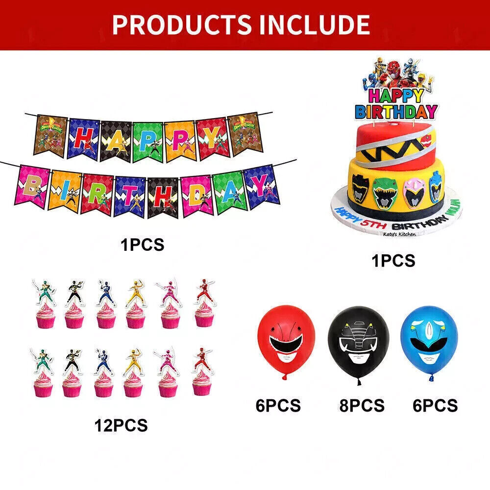 Power Rangers Kid Birthday Party Ballons Banner Cake Topper Decors Props Set