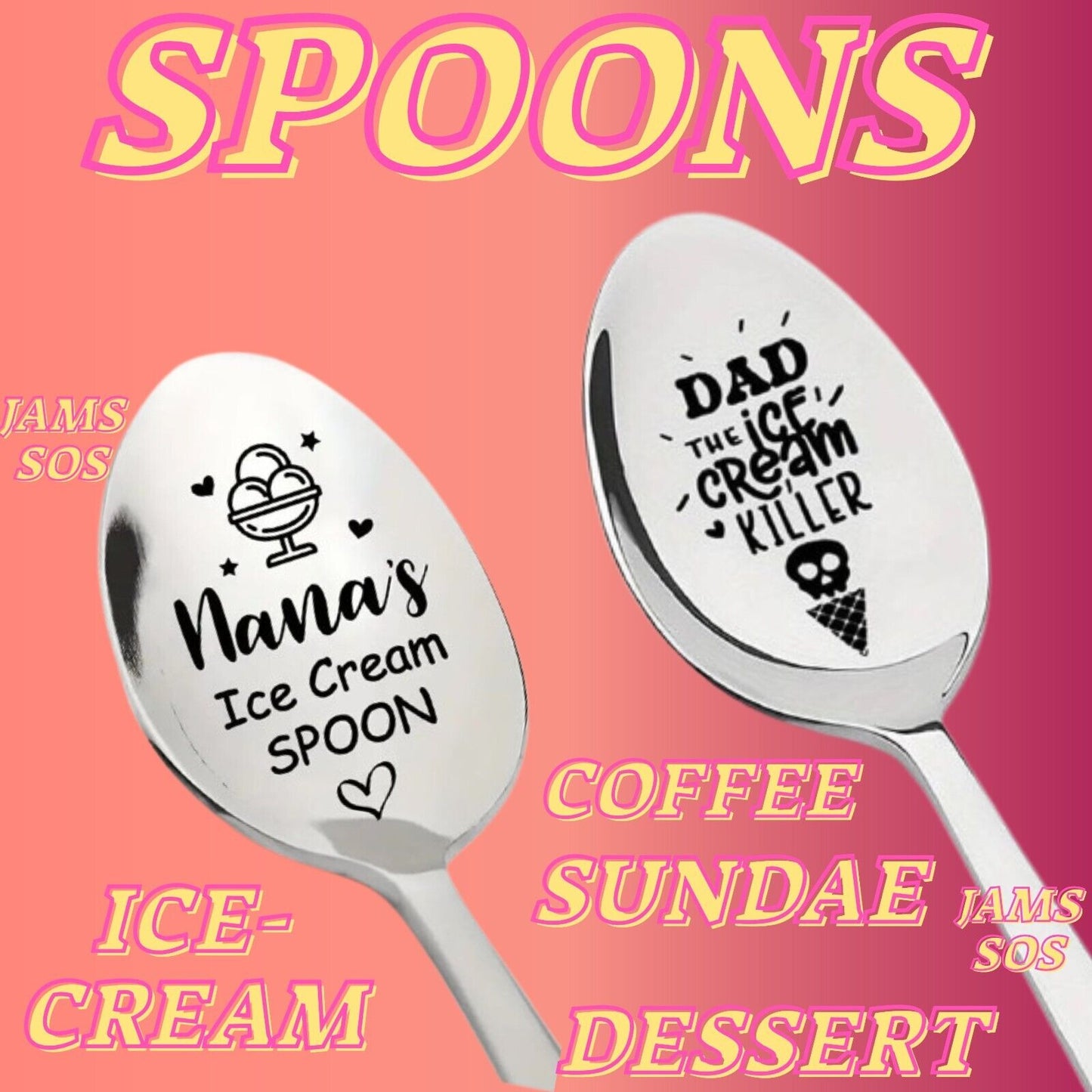 NANA DAD Spoon ICE CREAM KILLER COFFEE SUNDAE COCKTAIL SILVER NOVELTY SPECIAL