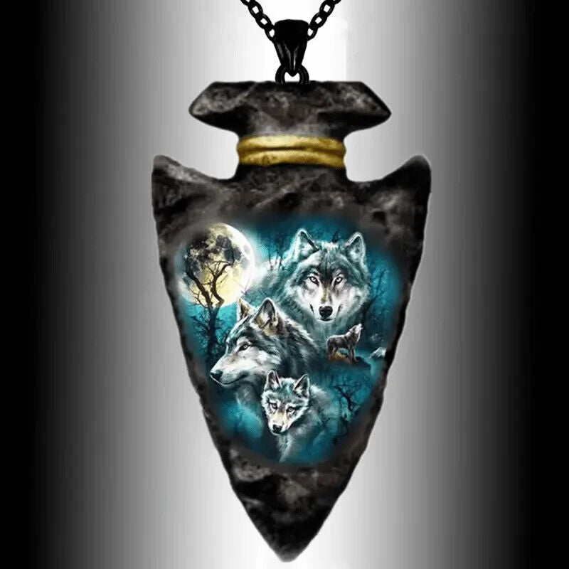 WOLF PACK ARROW HEAD Glass Keyring Pagan Gothic Wicca Gift KEYCHAIN DARK