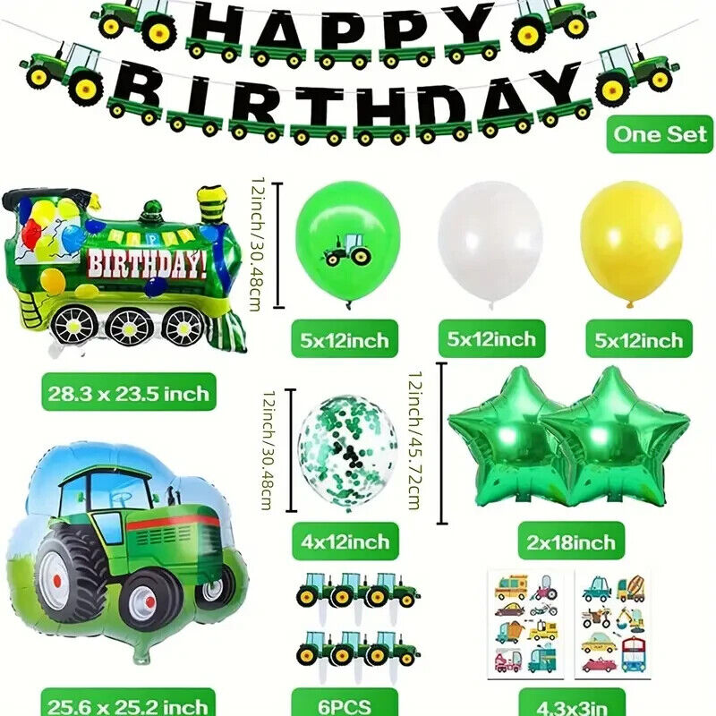 Tractor Train Balloon Party Birthday Decorations Boys Balloons Green KIDS FARM