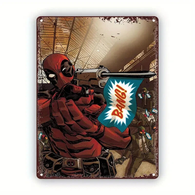 DEADPOOL METAL TIN SIGN ART DEAD POOL BANG SHOOT DEADSHOT COMIC WOPLVERINE