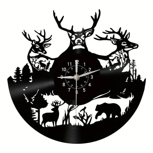 Deer Vinyl Wall Clock Record Clock Decor Watch Hunting Fishing Animals ELK STAG
