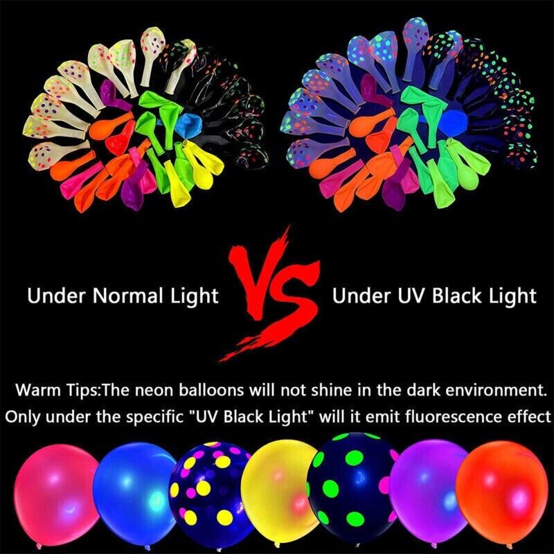 Glow Neon Fluorescent Balloons Garland UV Blacklight Birthday Party Decor UK kid