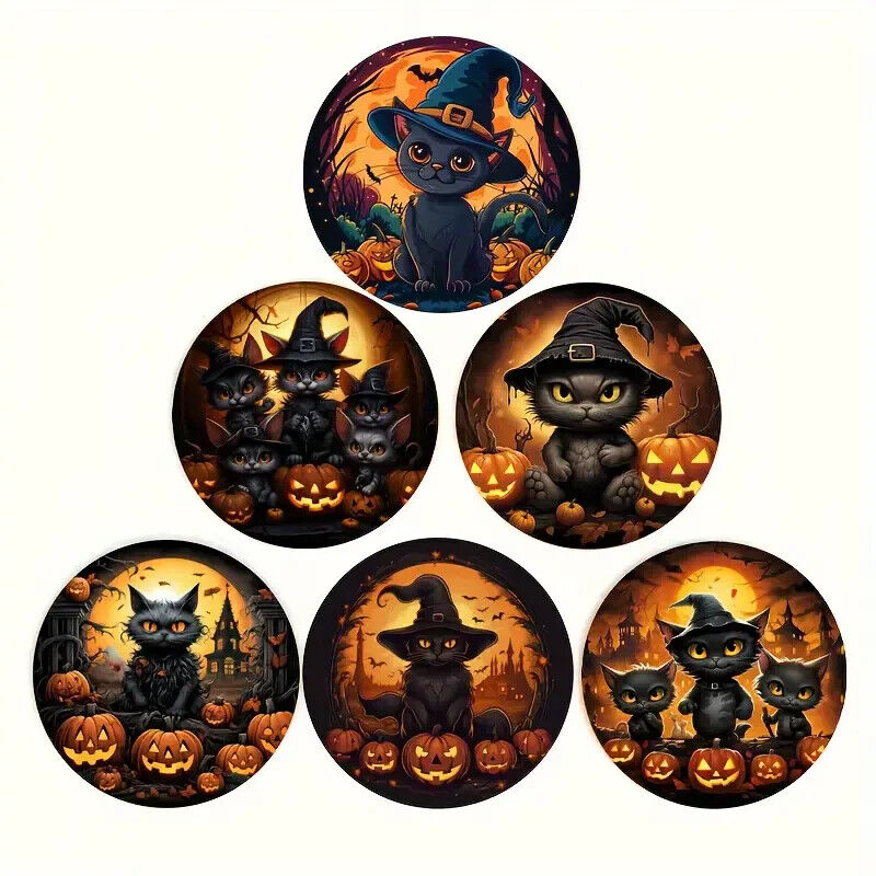 6 X Halloween Horror Movie Character Spooky Coasters Set CAT FELINE KITTEN SCARY