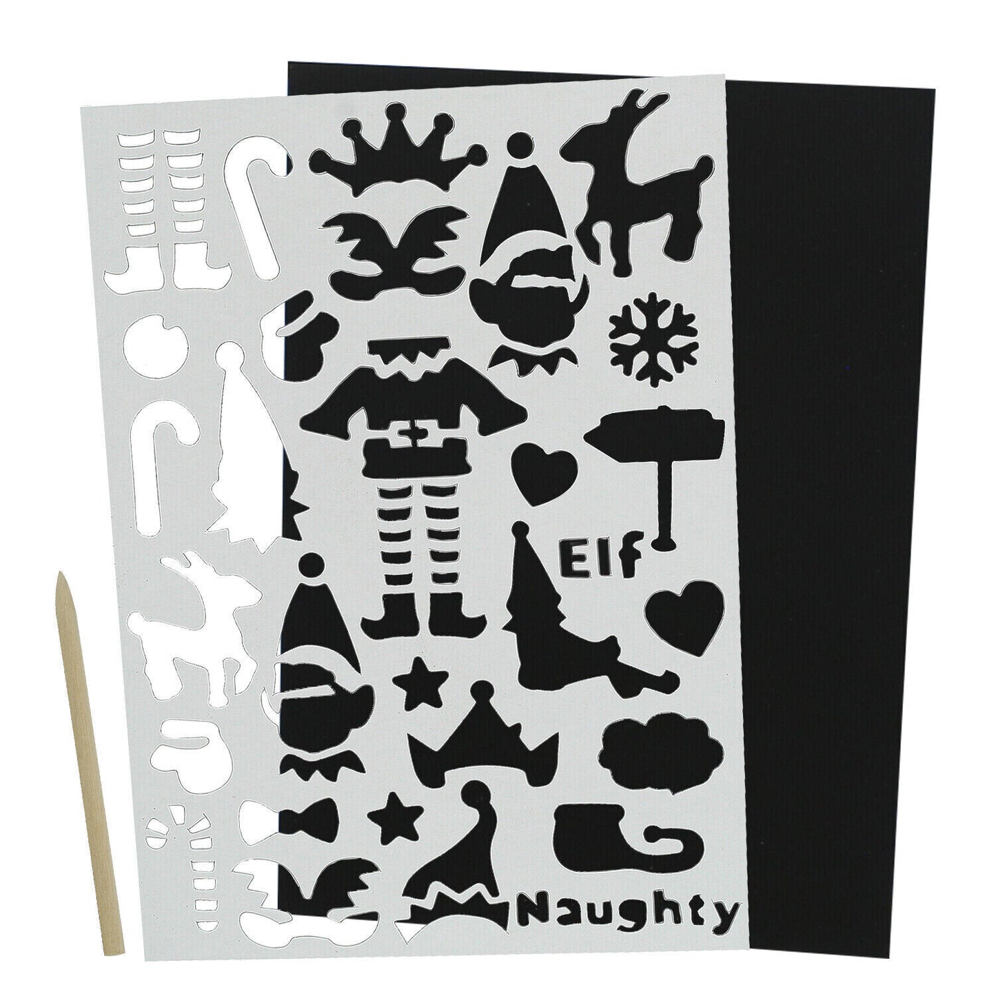Elf Christmas Elves Coloured Scratch Art Holographic Colour Drawing Activity Set