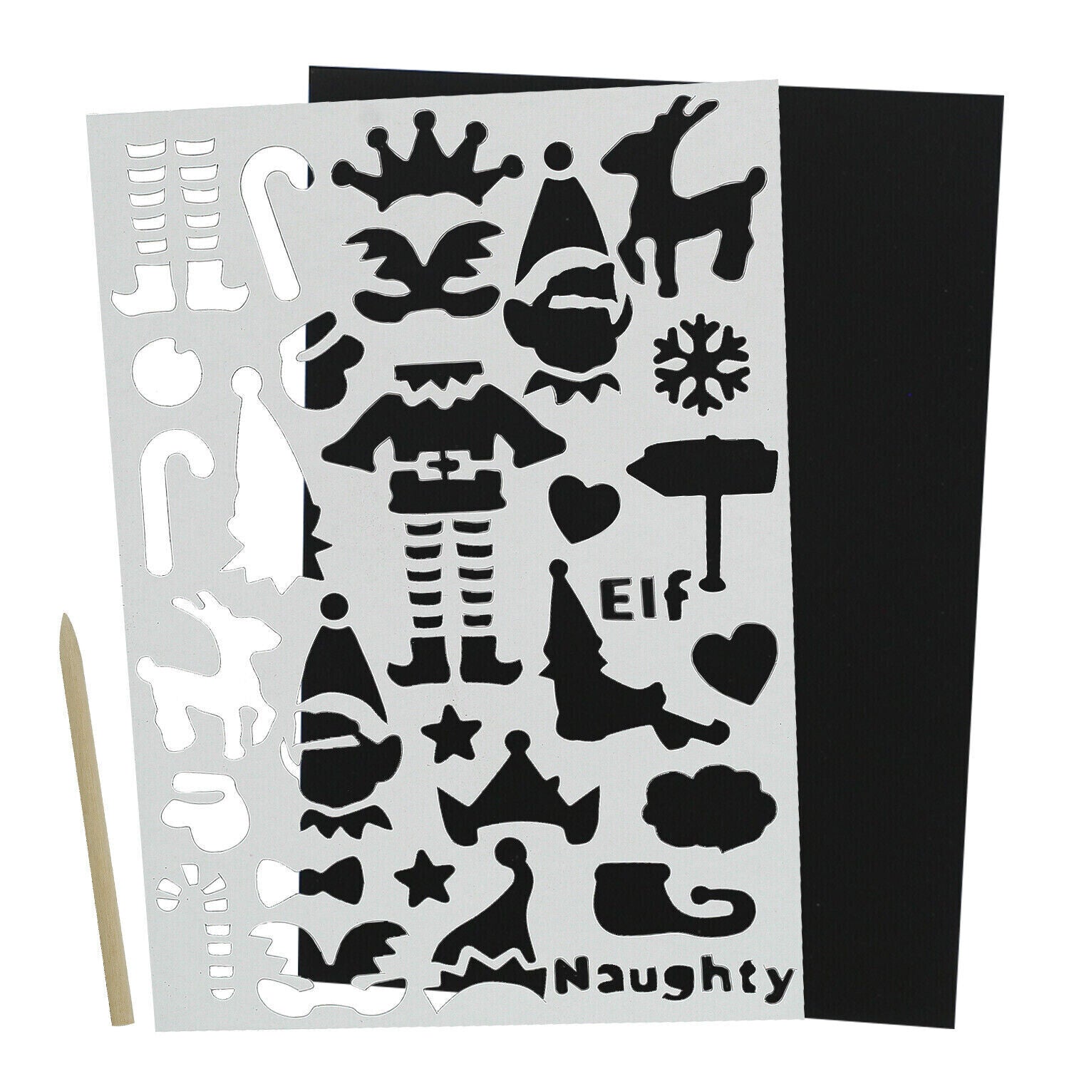 Elf Christmas Elves Coloured Scratch Art Holographic Colour Drawing Activity Set