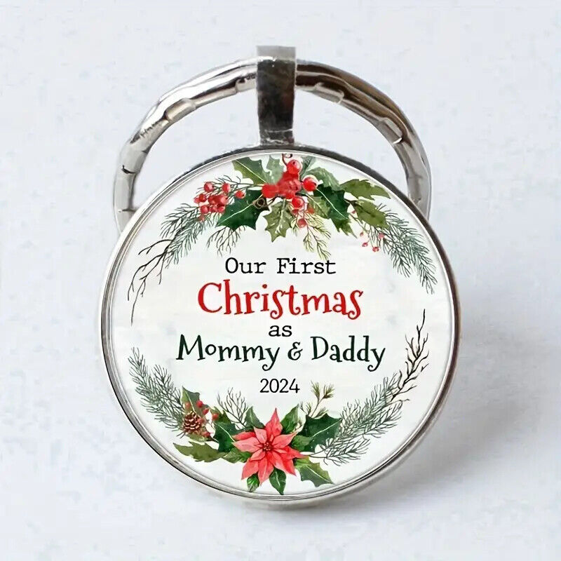 FIRST CHRISTMAS MUMMY DADDY 2024 Keyring KEYCHAIN NEW BABY NEWBORN MERRY THANK