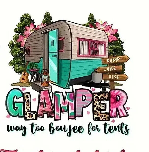 CAMPING CAMPER IRON-ON TRANSFER LOVE HIPPY FRIENDS TRAVEL GLAMP ADVENTURE FIRE