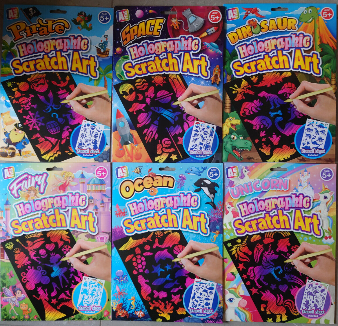 Holographic Scratch Art Kits BOYS AND GIRLS Kids Adults Engraving Craft Set