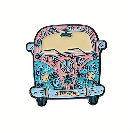 VOLKSWAGON CAMPER VAN Peace Enamel Metal Pin Badge HIPPIE HAPPY LOVE FLOWER SUN