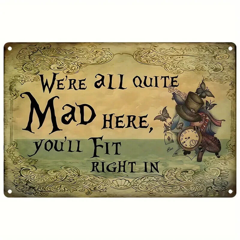 ALICE IN WONDERLAND Tin Metal sign GIFT Art Deco Movie MAD HATTER DISNEY