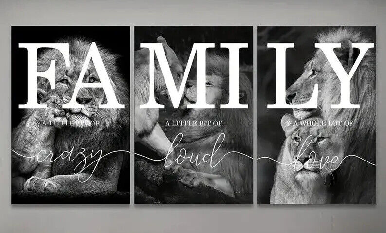 LION FAMILY Canvas Art Pictures Large LOVE LIVE LIFE CRAZY LOUD LIONESS