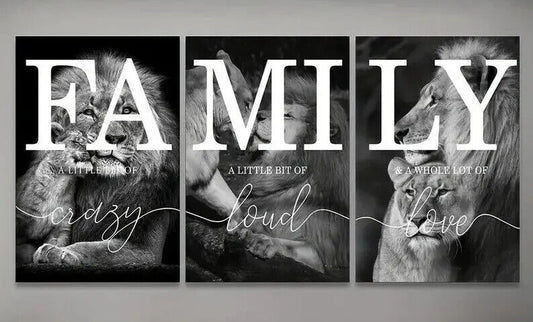 LION FAMILY Canvas Art Pictures Large LOVE LIVE LIFE CRAZY LOUD LIONESS