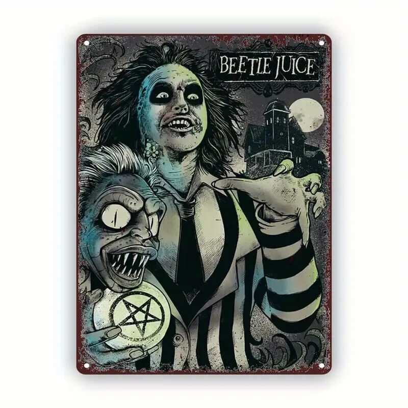 Beetlejuice Beetlegeuse Tin Metal sign Halloween Horror Art Deco Movie