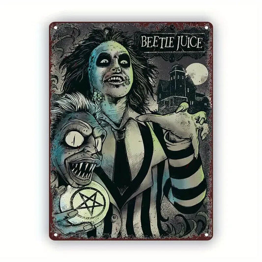 Beetlejuice Beetlegeuse Tin Metal sign Halloween Horror Art Deco Movie