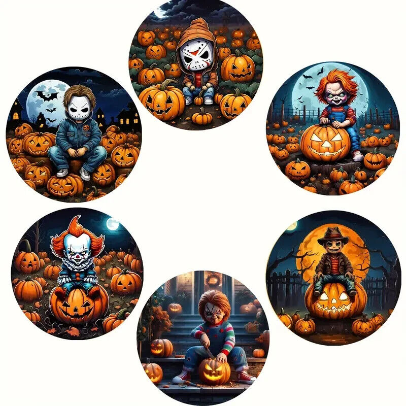 6 X Halloween Horror Movie Character Spooky Coasters Set CHUCKY IT MYERS SCARY