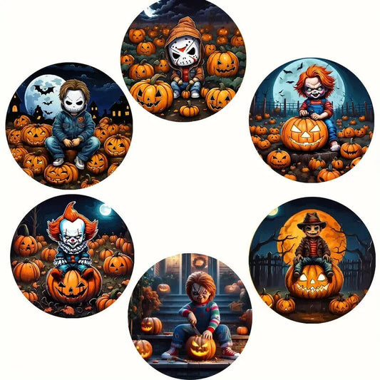 6 X Halloween Horror Movie Character Spooky Coasters Set CHUCKY IT MYERS SCARY