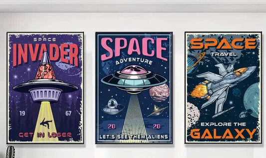 SPACE FUTURISTIC CANVAS Wall Art Movie Poster Print Picture ROCKET ALIENS SHIP