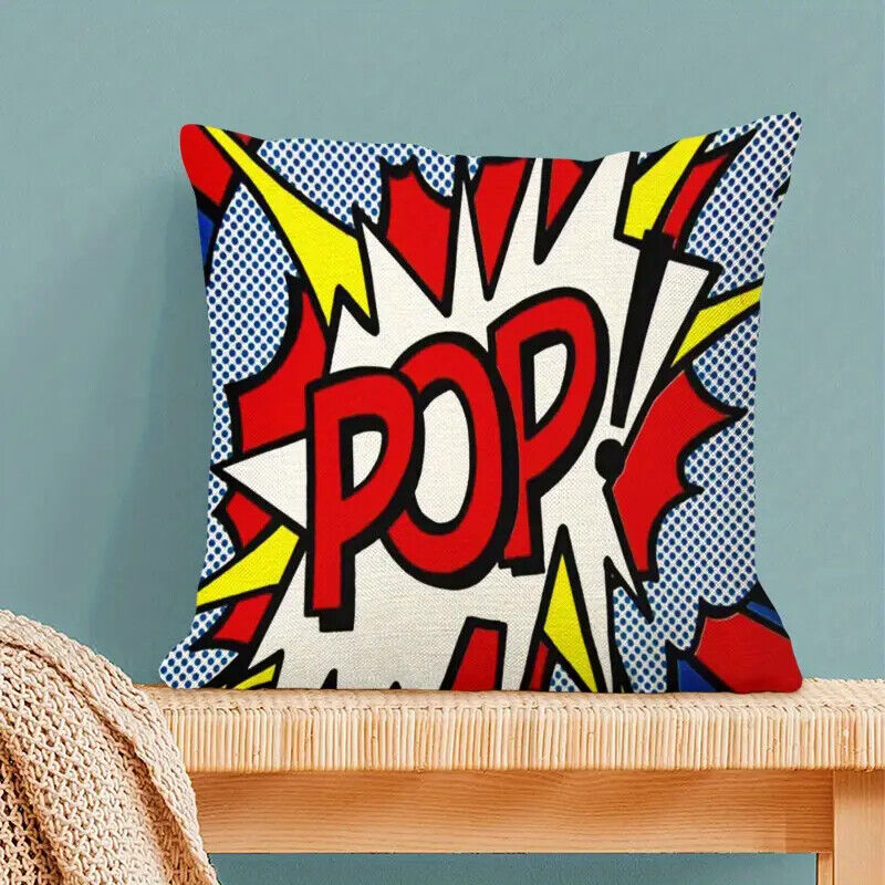 3d Cotton Linen Throw Pillow Case Cushion Cover Home Decor BANG POP BOOM ZAP POW