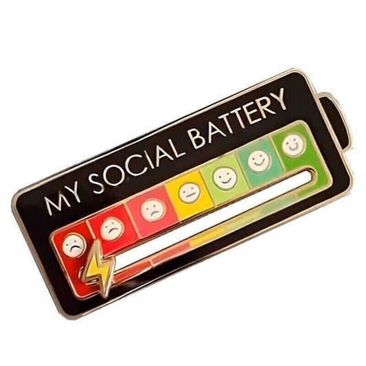 Metal My Social Battery Mood Brooch Pin Funny Interactive Enamel Badge Pins Gift