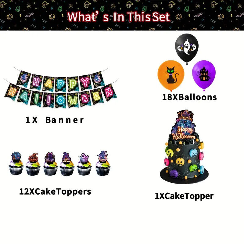 HALLOWEEN Theme Party Set Balloons Banners Cake Decorations FUN SPOOKY GHOUL CAT