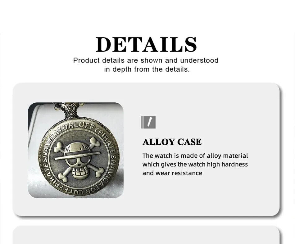 ONE PEICE LUFFY Quartz Pocket Watch Leather BracelET SHIP PORTHOLE BLACK SEA SET